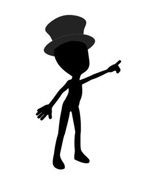 Cute black silhouette top hat guy standing on a white background
