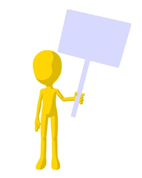 Cute yellow silhouette guy holding a blank sign on a white background
