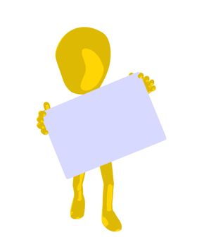 Cute yellow silhouette guy holding a blank business card on a white background
