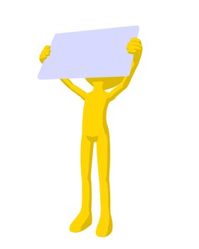 Cute yellow silhouette guy holding a blank business card on a white background
