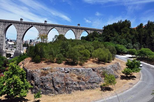 The impressive Águas Livres Aqueduct in Lisbon, Portugal  