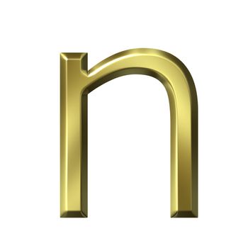 3d golden letter n isolated in white