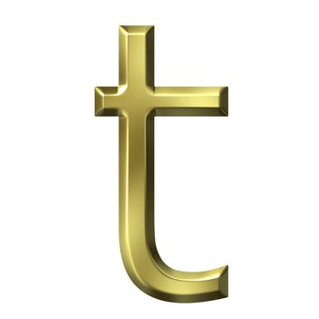 3d golden letter t isolated in white