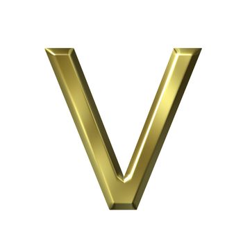 3d golden letter v isolated in white