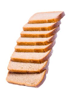  slices of black bread isolated on white