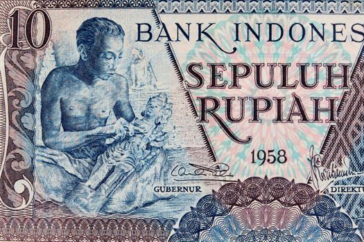 Vintage Indonesian Currency Close up, sepuluh rupiah