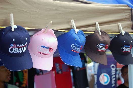Souveigneer Obama for President Hats on sale at a rally in BayFront park Miami,Florida in October 2008