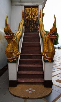 Golden nagas staircase in Wat Doi suthep temple, Chiang Mai