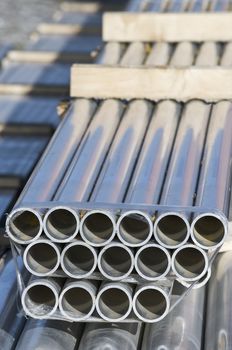 Stack of pipes used in construction industry