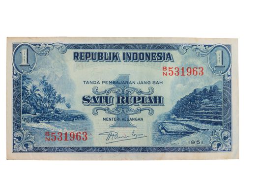 Vintage Indonesian Currency Close up on white background