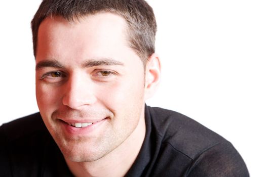 Smiling Young man's face close up isolated 