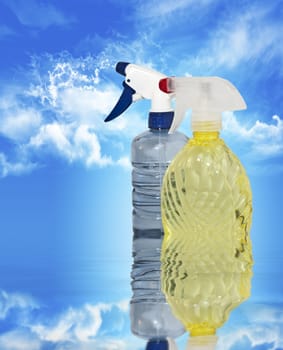 Sprayer yellow and blue on a white background