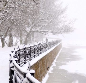 The Kronverk embankment in Saint Petersburg at snowfall.