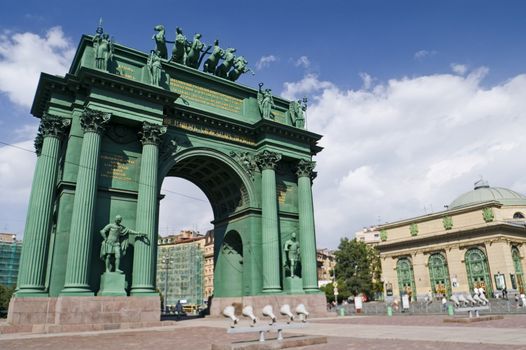 Narva Triumphal Arch in Saint Petersburg, Russia.