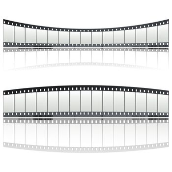 Twisted film strip decoration over white background