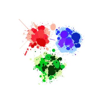 Red, green and blue splats over white background