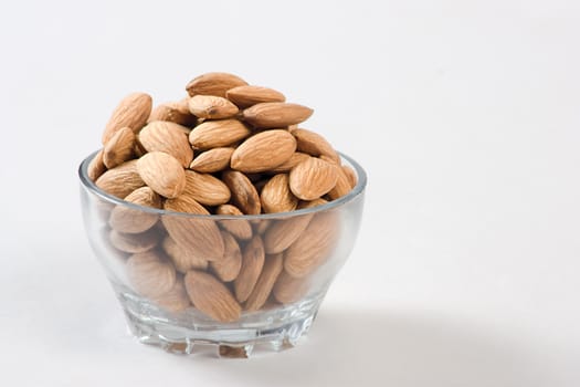 The group of almond against white background