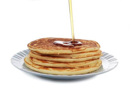 pancakes with syrup, white background