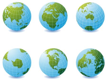 Earth globe icons over white background