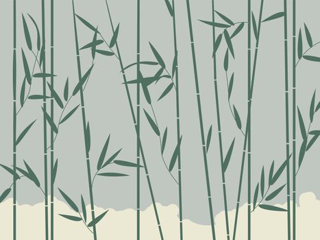 Background illustration with stylized bamboo leaves