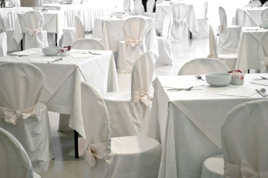 Luxury white restaurant empty room furniture interior