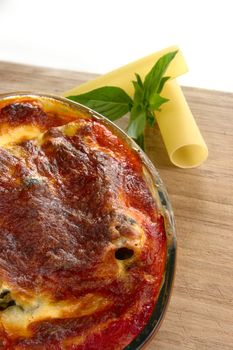 Cannelloni pasta with napoli and bechamel sauces. Baked golden brown and ready to eat