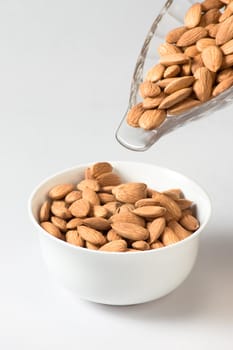 The group of almond against white background