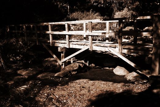 It's old bridge made by woods in a scenic area in Taiwan.