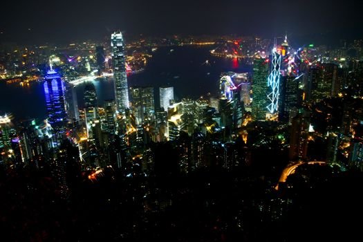 Night scene in Hong Kong Island and Kowloon side