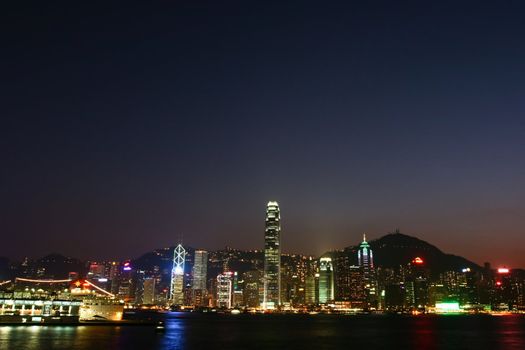 A wide view of Night scene in Hong Kong Island side