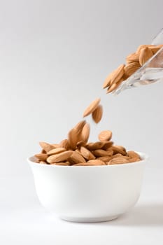 The group of almond against white background