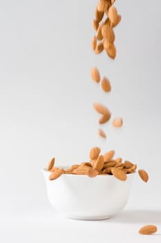 The group of almond against white background