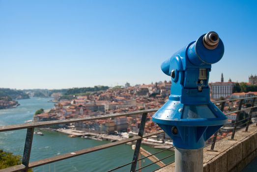 Wide view of the old downtown area of the city of Porto, Portugal.