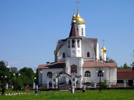 White Russian church on a background of blue sky