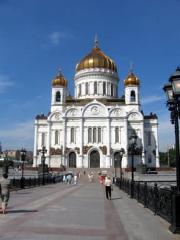 Great saint Christ church in Moscow on a background of blue sky