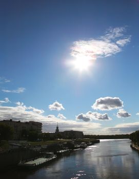 Russia, Siberia, Omsk City, River Om, Quay for Motor ship