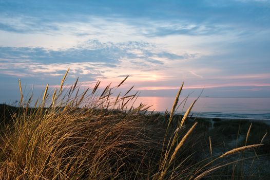 Sunset on a beach in denmark at summer