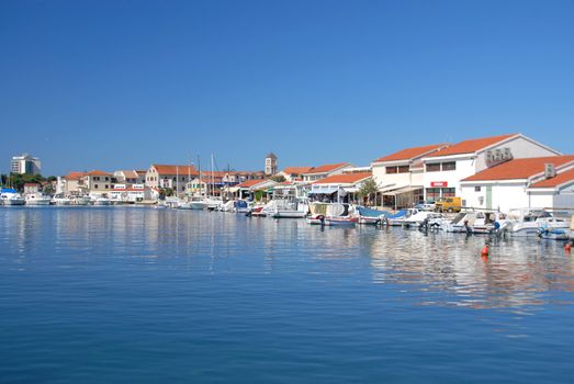 Mooring boats in the town of Vodice, Croatia.