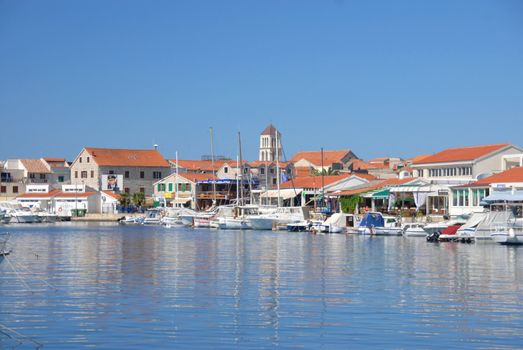 Mooring boats in the town of Vodice, Croatia.