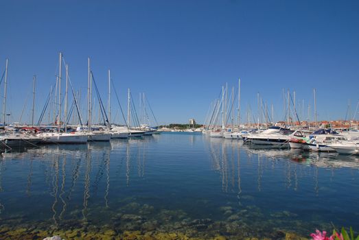 Mooring boats in the town of Vodice, Croatia.