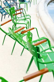 Parisian metallic chairs. Photo with tilt-shift lens