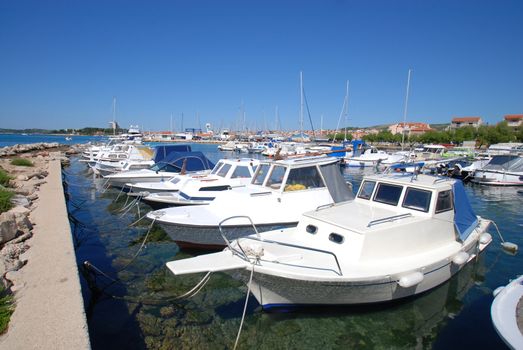 Mooring boats in the town of Vodice, Croatia.