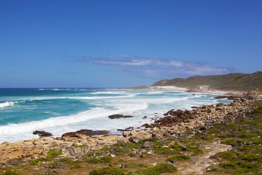 Coastal landscape in the Cape of Good Hope area of the Cape Peninsula, South Africa.