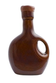Small clay jug for balm closed with sealing wax. Isolated on white background.