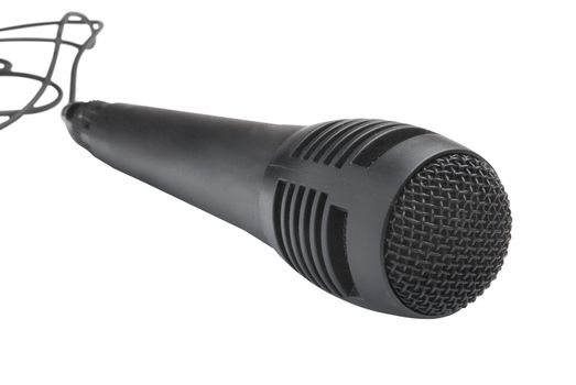 Simple black microphone with cord. Isolated on white background