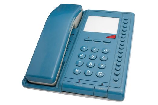 Simple blue plastic phone isolated on white background