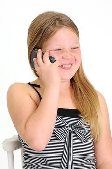 beautiful blond girl talking on a mobile phone