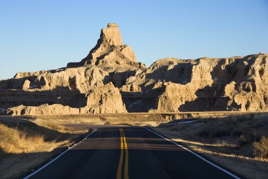 Scenic roadway in Badlands National Park, South Dakota.