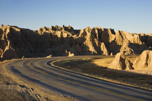 Scenic roadway in Badlands National Park, South Dakota.