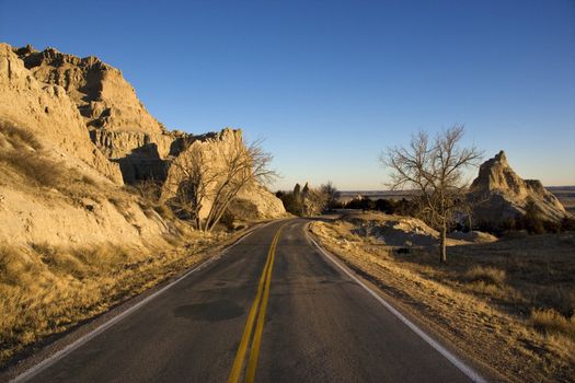 Scenic roadway in Badlands National Park, South Dakota.